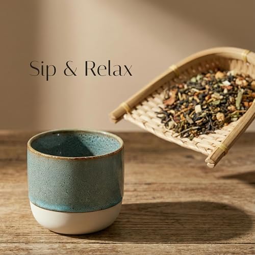 Ceramic Tea Cups 7oz Japanese Style Ceramic Tea Set, Tea Cup, Herbal Tea Coffee Cup, Espresso Cups Small Modern Yerba Mate Ceramic Mate Cup Sets of 4 Blue - Image 5