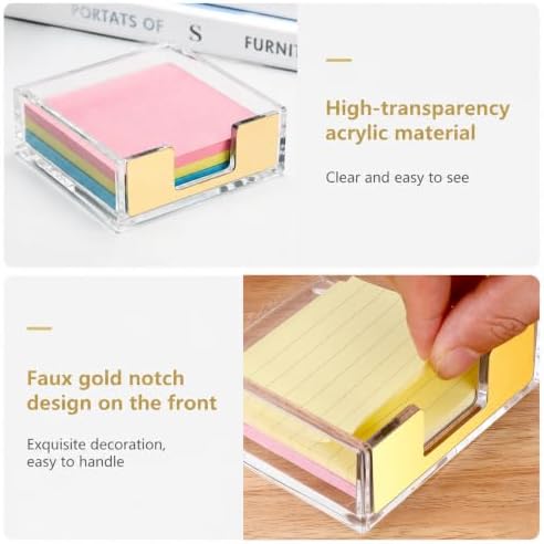 Acrylic Sticky Note Holder, Sticky Note Dispenser, Gold Desk Accessories - Image 3