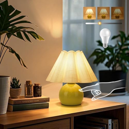 Green Small Touch Control Table Lamp for Bedroom, Green Bedside Lamps for Nightstand, Cute Mini Small Table Lamps for Small Spaces with Scalloped Shade for Kitchen Counter, Bookshelf, Living Room by Unknown