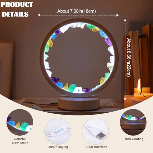 Runyansghi Chroma Gravel Night Lamp 8.6" Natural Healing Crystal Bedside Lamp USB Port 3 Colours Dimming Mode Bedroom Lamp Suitable Night Light for Living Room Bedroom Office Home Decor Ideal Gift - Image 3
