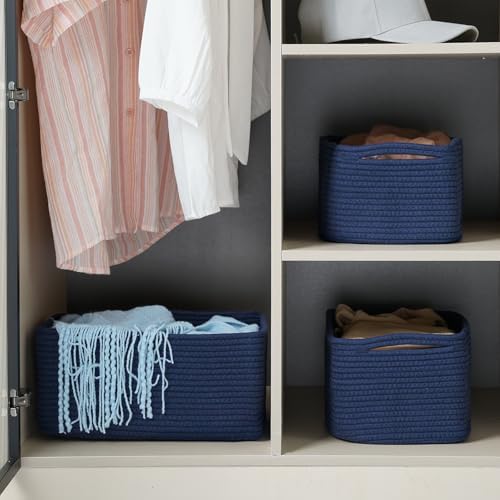 3 Pack Storage Baskets for Organizing, 13.7×9.5×6.3", Navy Blue - Image 3