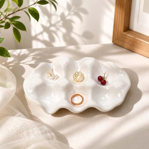 White 6 Grid Jewelry Dish Tray, Vanity Ring Dish Ceramic Jewlery Trays Trinket Ring Holder,Room Decor Aesthetic,Decorative Vanity Key Tray for Women (Grid) - Image 3