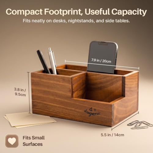 Flexzion Wood Pencil Holder for Desk, Tiered 3-Slot Remote Caddy Organizer - Image 5