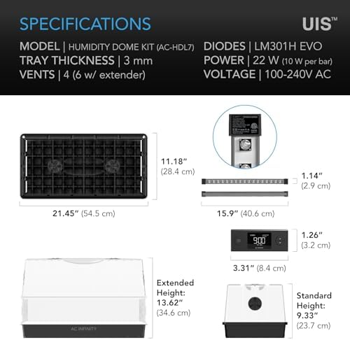AC Infinity Heavy-Duty Large Humidity Dome w/ Full Spectrum LED Grow Lights - Image 6