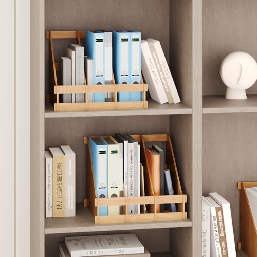 Bamboo Desk File Organizer, 3 Compartment Magazine Holder for Home Office(Nature) - Image 4