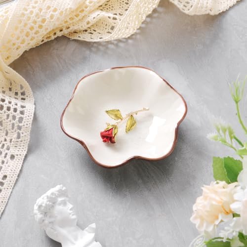 Ice Cracking Leaf Jewelry Dish, Decorative Ring Holder Small Trinket Tray Bowl, Gifts for Daughter Mom Friends, Milk White. - Image 3