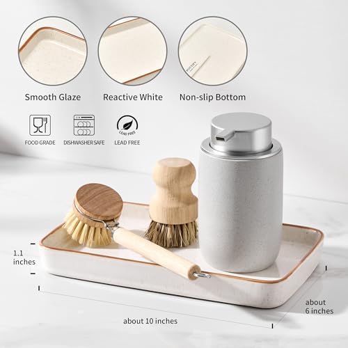 10"×6"×1" Bathroom Vanity Tray for Countertop- Ceramic Decorative Organizer Tray for Dresser Tops, Toilet, Perfume, Sponge Holder Soap Dish Dispenser for Kitchen Counter- Reactive White - Image 2