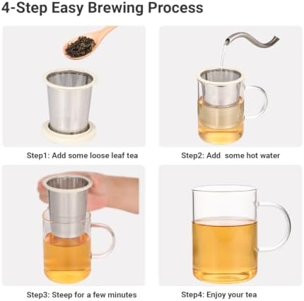 emoi 15 oz Glass Tea Cup with Infuser & Lid, Ideal for Loose Leaf Tea, Gray - Image 3