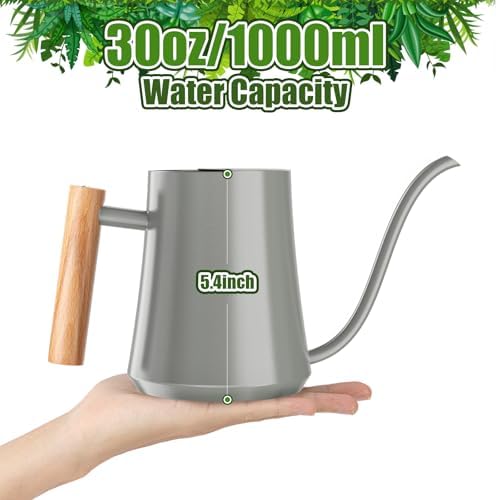 Green Moon 1L/35oz Metal Watering Can Indoor with Long Spout, Gray - Image 5