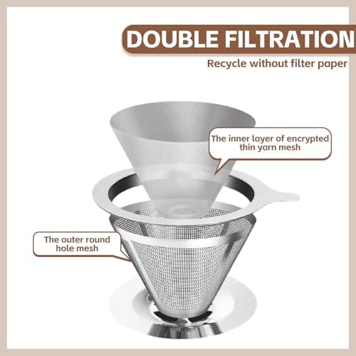 Pour Over Coffee Dripper Stainless Steel Coffee Filter Metal Cone Filter Extra Fine Wire Mesh Reusable Coffee Filter Coffee Maker (Silver, 1-6 Cups) - Image 6