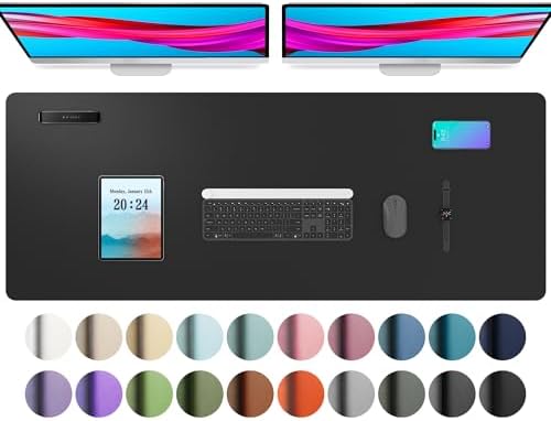 Aothia Leather Desk Pad Protector, Mouse Pad, Office Desk Mat, Non-Slip PU Leather Desk Blotter, Laptop Desk Pad, Waterproof Desk Writing Pad for Office and Home (48"x17", Black) by AothiaSimpleNaturalUnique