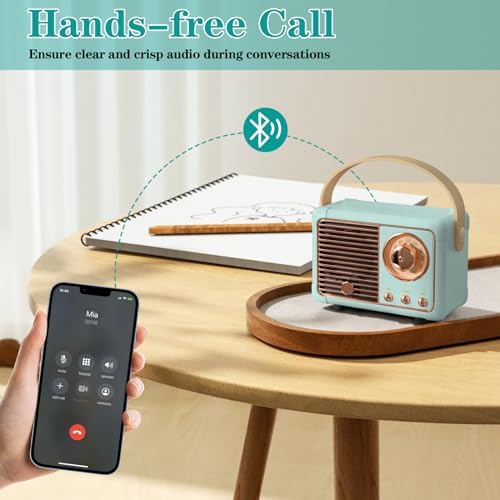 Retro Bluetooth Speaker, Vintage Decor, Wireless Portable Mini Bluetooth Speaker, Small Cute Old Fashion Style for Kitchen Desk Bedroom Home Office Party Outdoor Gift (Blue) - Image 3
