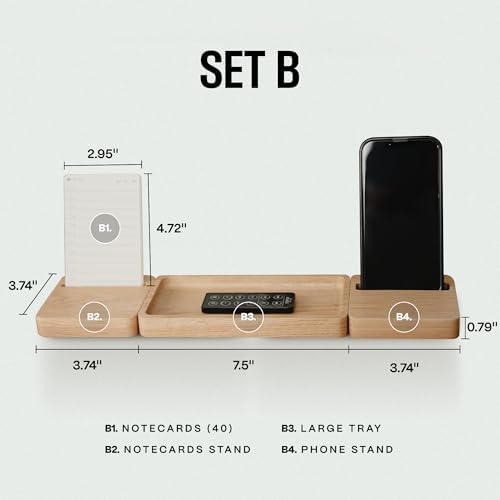 COREMINDED Modular Office Desk Organizer Tray Set - Solid Wood Desk Tray with Felt Lining - Desktop Organizer Wood Desk Accessories - Set B - Image 3