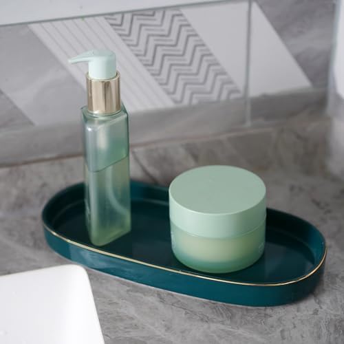 10x5 Bathroom Vanity Tray, Oval Ceramic Decorative Perfume Candle Tray for Bathroom/Kitchen Counter, Green - Image 2