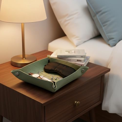 UnionBasic Small Valet Tray, Jewelry Tray for Rings Watches Earrings, Entryway Catchall Caddy for Coins Keys Change, Nightstand Bedside Valet Holder, Trays for Electronic Gadgets, Woven Matcha - Image 6