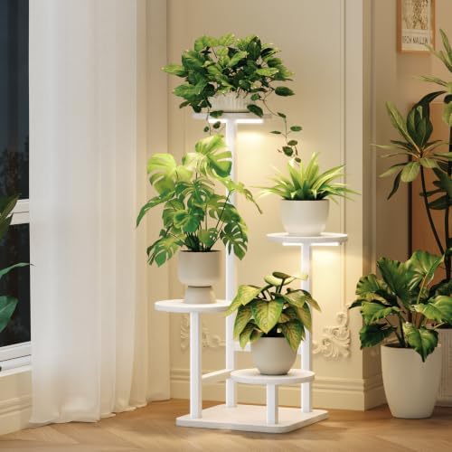 Homsorout Plant Stand Indoor with Grow Light, 4-Tiered Tall Plant Stand Indoor, Metal Plant Shelf with Adjustable Light, Ideal for Living Room, Garden, Patio white by Homsorout