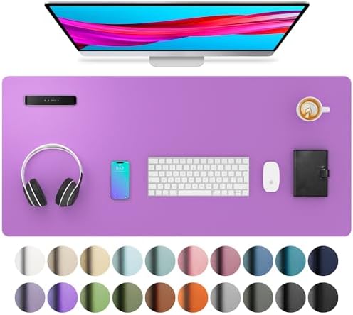 Aothia Leather Desk Pad Protector, Mouse Pad, Office Desk Mat, Non-Slip PU Leather Desk Blotter, Laptop Desk Pad, Waterproof Desk Writing Pad for Office and Home (36" x 17", Iris Violet) by AothiaSimpleNaturalUnique