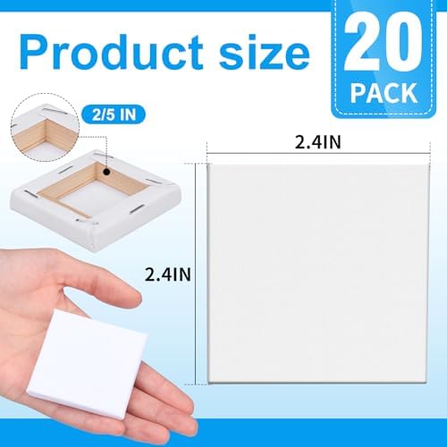 ESRICH Mini Stretched Canvas 20Pack 2.4x2.4inch, 2/5''Profile Art Primed Canvases for Painting, Cotton Small Professional Stretched Canvas for Kids and Art Supplies. - Image 2