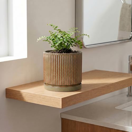 6 Inch Plant Pot, Ceramic Planters with Saucer, Retro Brown - Image 3