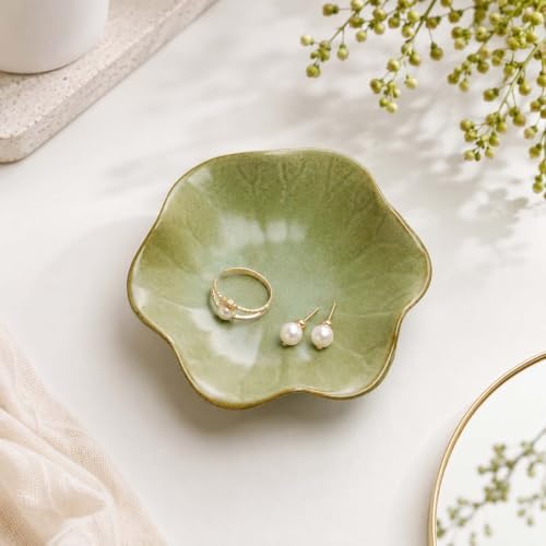 Sage Green Ceramic Jewelry Dish Tray, Lotus Leaf Ring Holder Dish Tray - Image 2