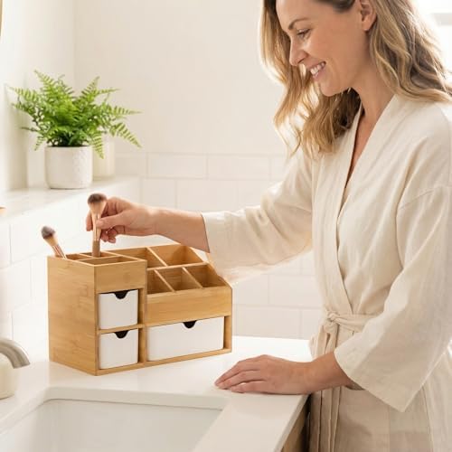 Bamboo Makeup Organizer, 11.5x5.4in - Image 6