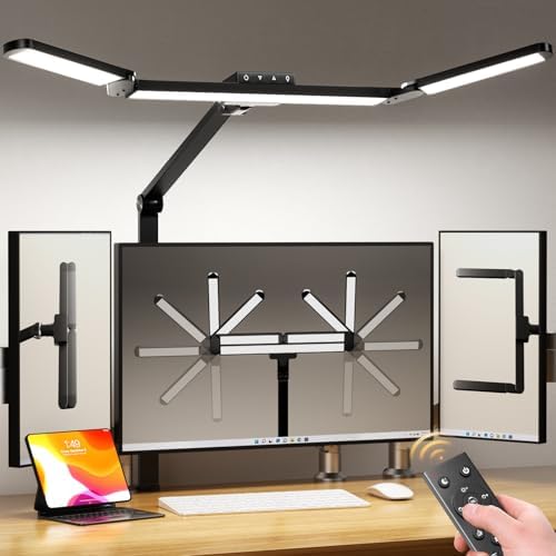 Airlonv LED Desk Lamp with Clamp, Architect Desk Lamp for Home Office with Remote, 24W Ultra-Bright Desk Light with Stepless Dimming and Stepless Color Temp, Memory Function for Study and Workbench by Airlonv