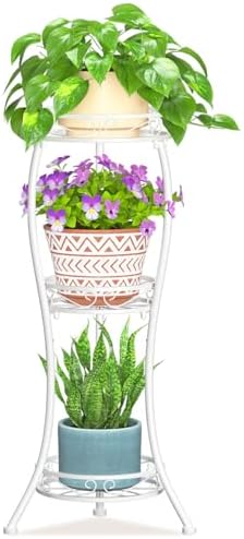 LASZOLA 3 Tiers Metal Corner Plant Flower Stand Tall Indoor Outdoor, White by LASZOLA