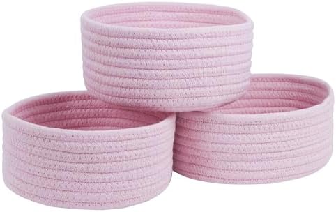 Small Woven Cotton Rope Baskets, Set of 3, Pink by Togous