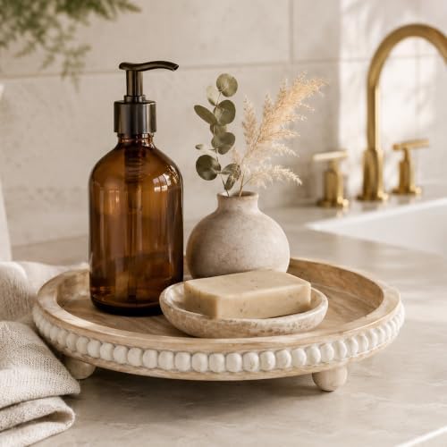 Round Wooden Tray for Decor, Rustic Farmhouse Centerpiece - Image 6