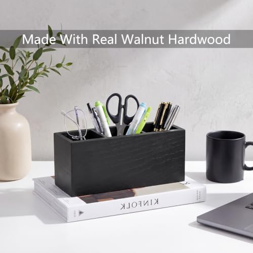 Wood Pen Holder for Desk with 3 Slots (Ash Black) - Image 5