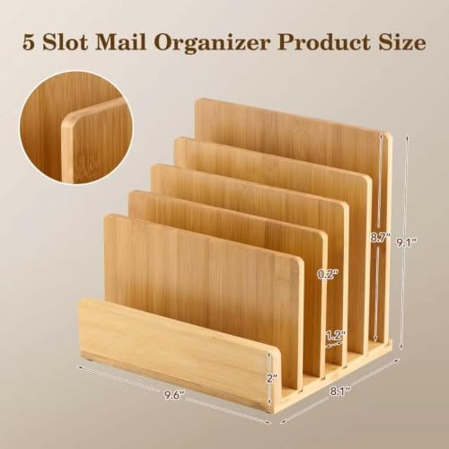 Bamboo Mail Organizer, File Holder for Office, Countertop - Image 2