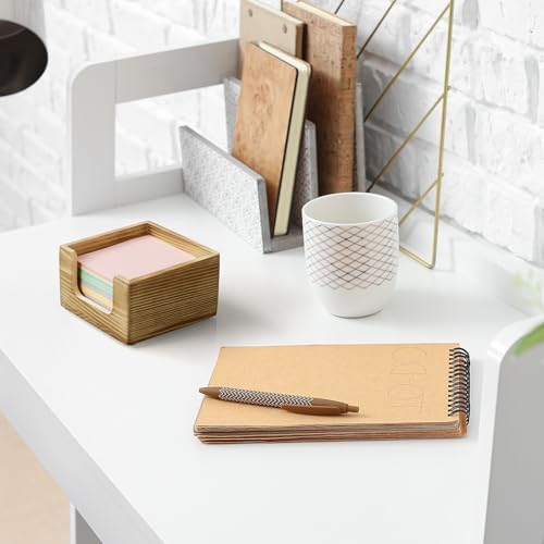Burnt Wood Sticky Note Holder, 3 x 3 Inch Post It Note Dispenser for Office Desk Accessories, Self Stick Note Pad Holder, Memo Pad Holder Dispenser Organizer for School Office Desk Supplies - Image 6