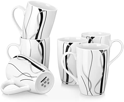 VEWEET Large Coffee Mugs Set of 6, 16 OZ White Cups Set Ceramic, Fiona by VEWEET