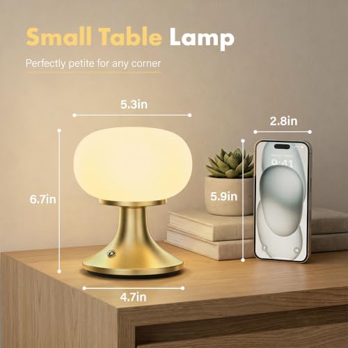 Cordless Mushroom Table Lamp - Stepless Dimming - 2700K Warm Light - Gold - Image 6