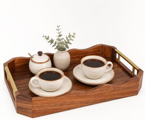 Walnut Wood Serving Tray with Handles, Decorative Coffee Table Tray for Tea, Coffee, Fruit, Snacks, Ottoman and Living Room by Unknown