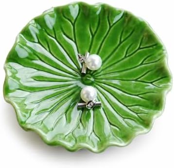 Gift for Women,Green Ceramic Jewelry Dish Tray, Lotus Leaf Ring Dish by GISK