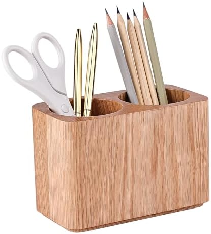 Oak Solid Wood Pen &Pencil Holder for Desk, Office Stationery Organizer, Table Pencil Cup Stand,Desk Accessories Holder, Two Cups Practical Design. (Nature Oak) by CAMLOT
