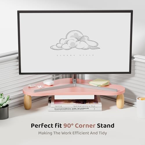 AFOOYO Monitor Stand Riser,Cloud-Shaped Sturdy Wood 16.5In Computer Monitor Riser Wirh Drawer, Multi-Purpose Desktop Organizer Riser for Computer,Laptop,Printer,TV,Pink - Image 4