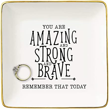 NZY Trinket Tray Ring Dish Jewelry Holder Gifts for Daughter,Niece,Granddaughter,Mom,Best Friend,Sister,Coworker,Nurse, Teacher,Wife,Grilfriend-You Are Amazing and Strong-Inspirational Gifts by NZY