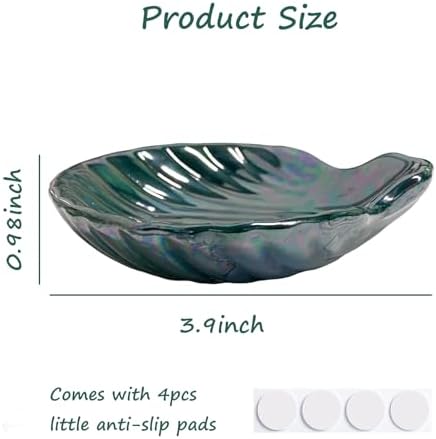 Seashell Trinket Tray, Ceramic Ring Holder Dish for Earrings Necklace, Shell Jewelry Dish Tray, Ocean Room Decor, Birthday Mother's Day Christmas Gift for Women, 3.9", Deep Teal Iridescent Surface - Image 2