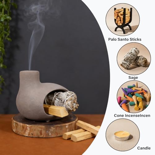 MOUGIGI Mini Chiminea Smudge Stick Holder, Sage and Palo Santo Holder Bowl - Image 4