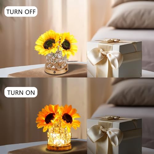 Sunflower Flower Lamp Gifts for Women, 3 Color Dimming Night Light for Womens Mom Her Daughter Christmas Anniversary Birthday Gifts, Bedroom Coffee Shop Decor Rechargeable Cordless Touch Lamp - Image 4