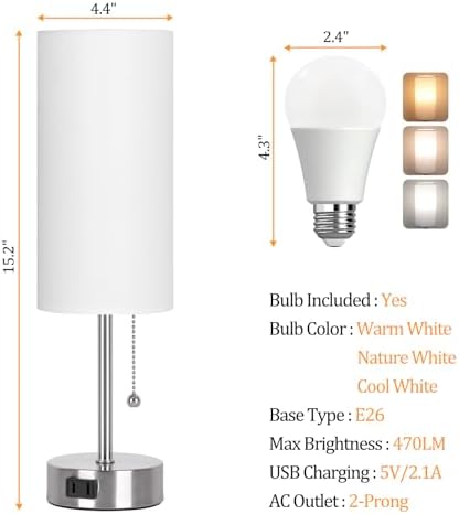 Dott Arts Table Lamp for Bedroom, 3-Color Bedside Lamps with Pull Chain - Image 3