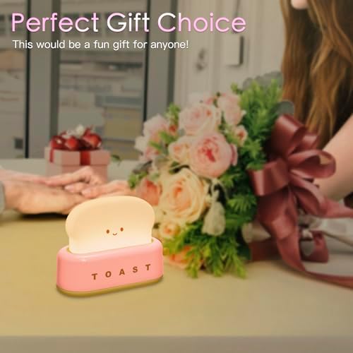 TOOGE Desk Decor Cute Pink Toast Lamp Small Desk Lamp Night Light for Kids - Image 6
