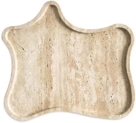 Large Natural Travertine Tray, Stone Coffee Table Serving Tray, Irregular Decorative Table Tray for Perfume, Jewelry, Candle, Keys by Zononoca