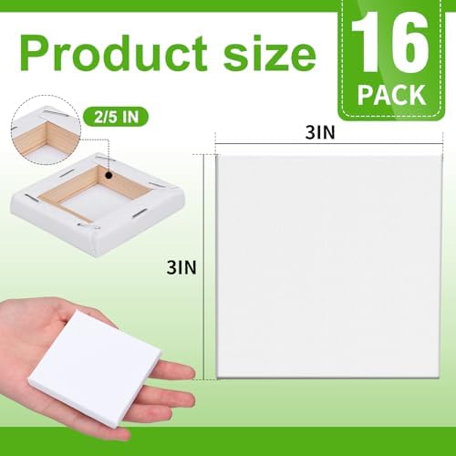 ESRICH Mini Stretched Canvas 16Pack 3x3inch, 2/5Inch Profile Art Primed Canvases for Painting, Cotton Small Professional Stretched Canvas for Kids and Art Supplies. - Image 2
