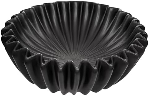 Small Ceramic Bowl Black Decorative Bowl, Modern Home Decor Centerpiece 6 Inches Key Jewelry Ruffle Fluted Scalloped Bowl by Kultilanda