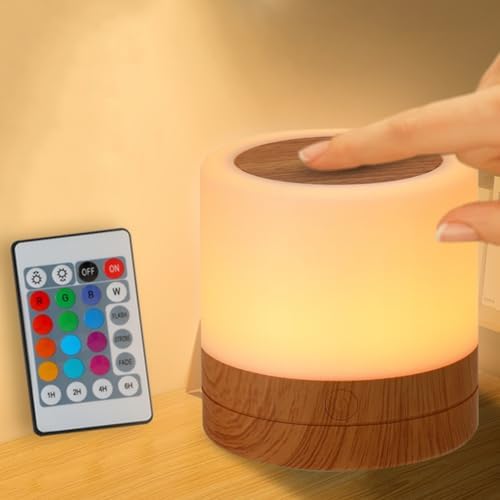 Nursery Night Light for Kids, USB Rechargeable Small Desk Lamp,13 RGB Colors & 4 Brightness & 1 Remote, Touch Bedside Cordless Table Lamp, Portable Night Lamp for Bedroom Living Room Home (Brown) by Unknown