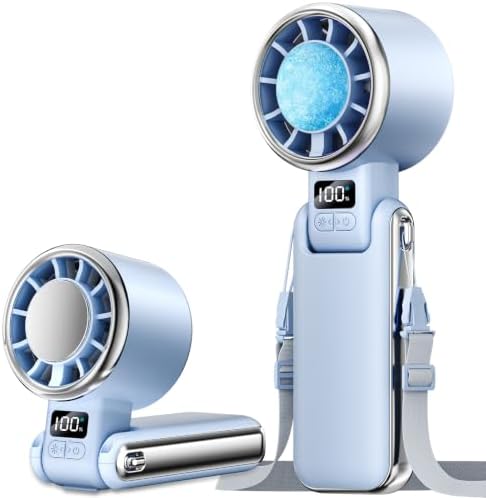 SHEWIND Portable Handheld Fan with Ice Cooling - 5 Gear High Speed Personal Turbo Fan Rechargeable, Up to 11 Hrs, Mini Hand Fans for Travel Essentials, Beach Vacation, Gifts for Women, Men (Blue) by SHEWIND