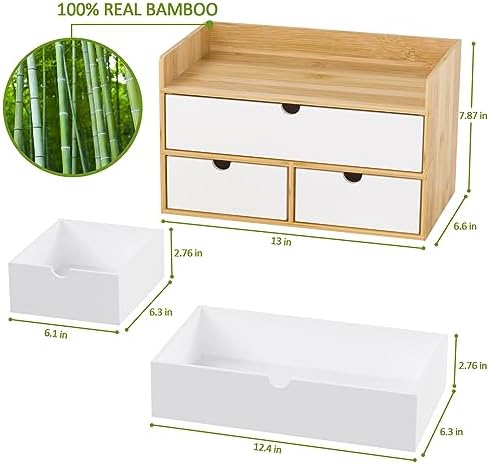 Bamboo Desk Organizer with Drawers, Desktop Storage for Office Supplies - Image 3
